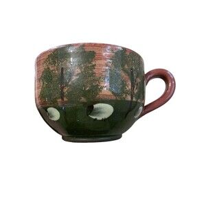 Handpainted Redware Farm Sheep Primitive Mug Handled Soup Bowl Cup Tureen